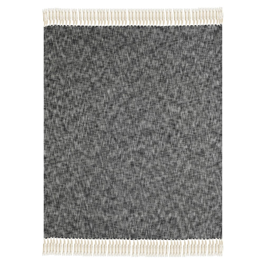 Black/White Distressed Hand-Woven All-Natural Cotton Throw Blanket