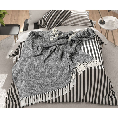 Black/White Distressed Hand-Woven All-Natural Cotton Throw Blanket