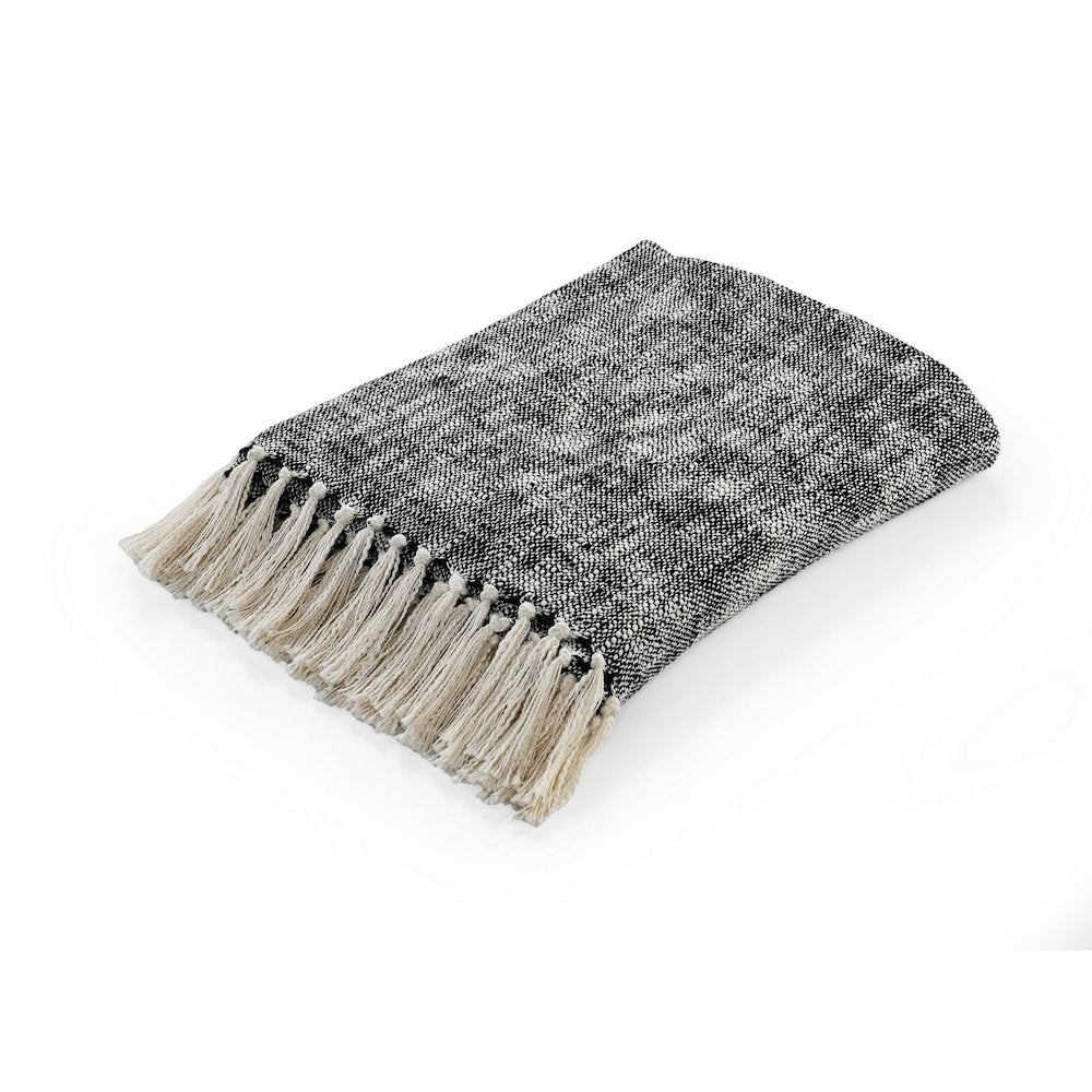 Black/White Distressed Hand-Woven All-Natural Cotton Throw Blanket