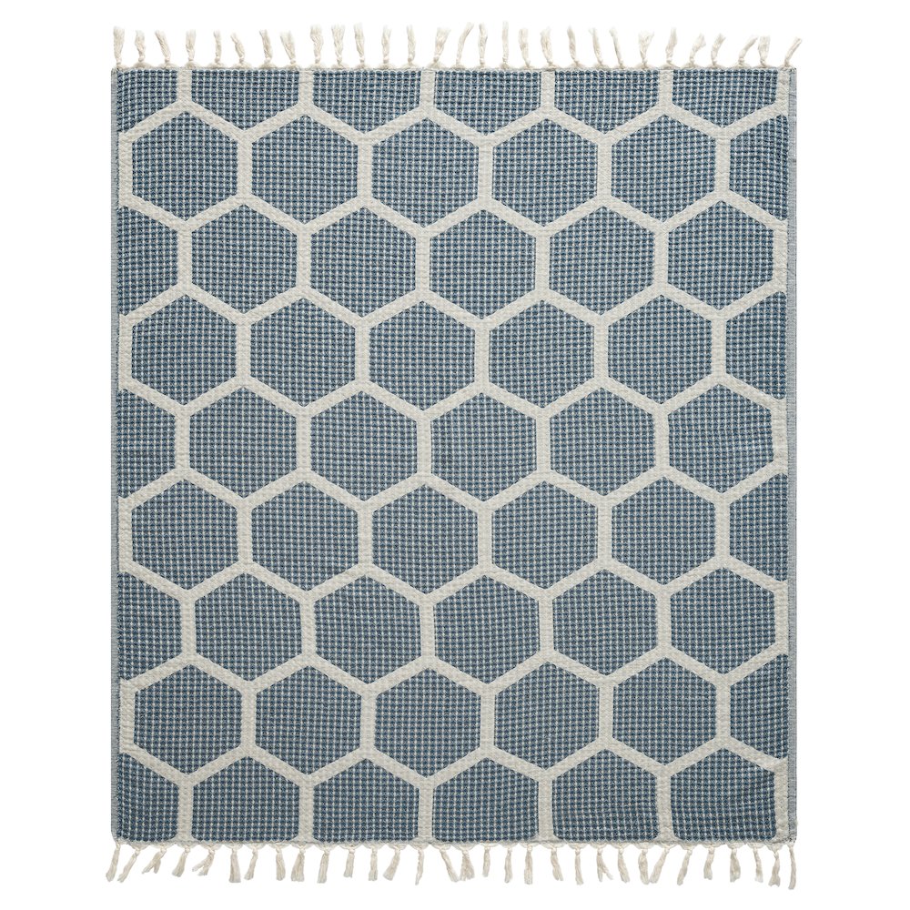 Avery Geometric/Honeycomb All-Natural Turkish Cotton Throw Blanket, Blue