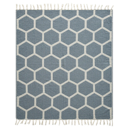 Avery Geometric/Honeycomb All-Natural Turkish Cotton Throw Blanket, Blue