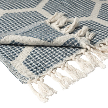 Avery Geometric/Honeycomb All-Natural Turkish Cotton Throw Blanket, Blue