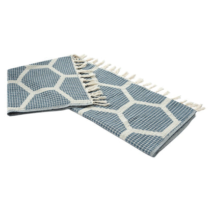 Avery Geometric/Honeycomb All-Natural Turkish Cotton Throw Blanket, Blue