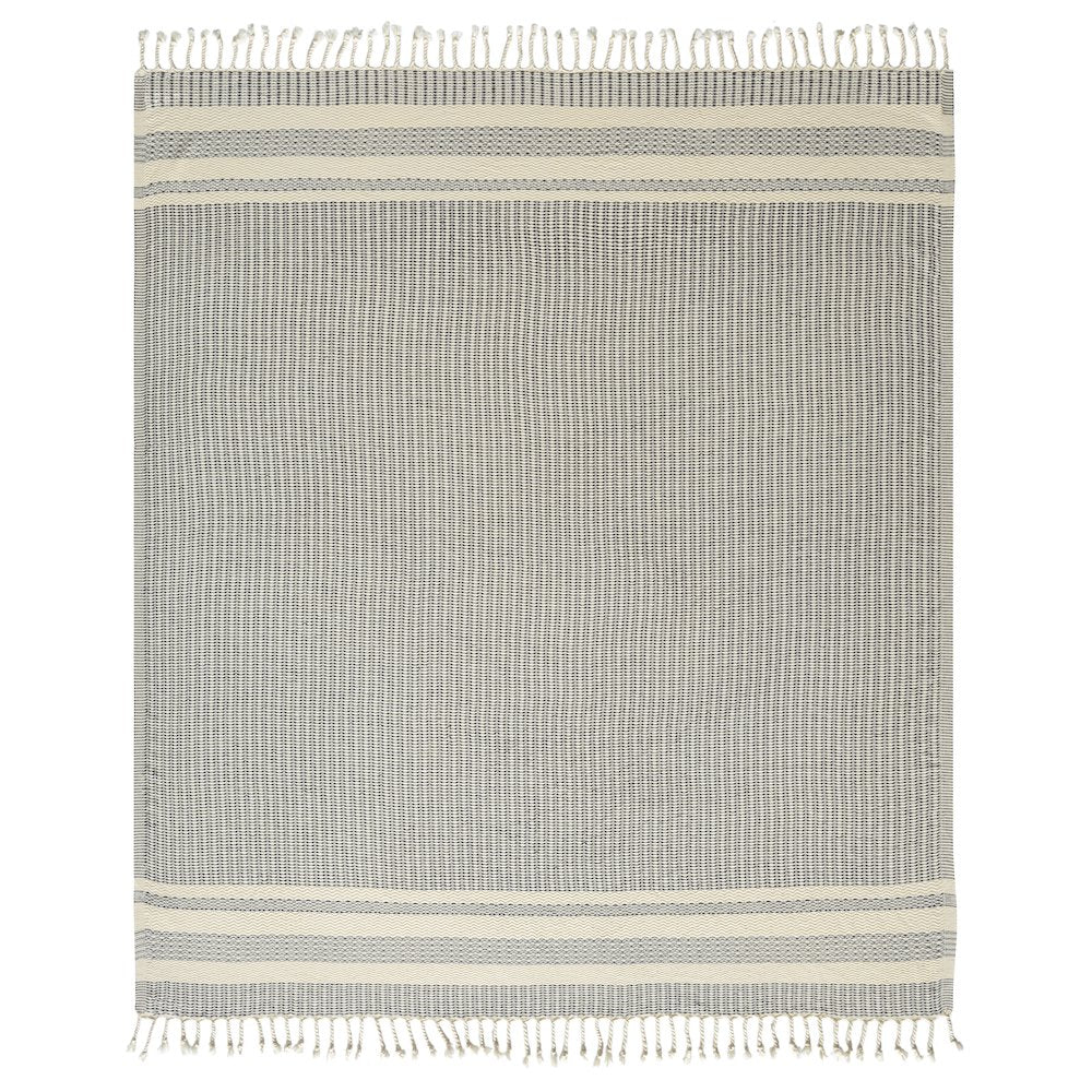 Navy Blue/White Striped Turkish All-Natural Cotton Throw Blanket