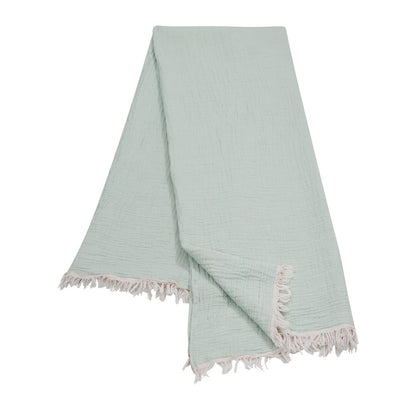 Sandy Farmhouse Solid Turkish Crinkled Cotton Throw Blanket with Fringe