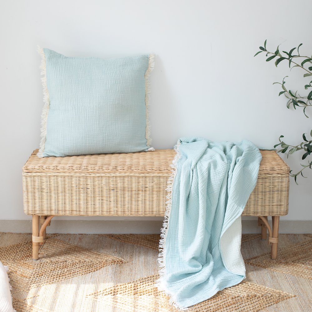 Sandy Farmhouse Solid Turkish Crinkled Cotton Throw Blanket with Fringe