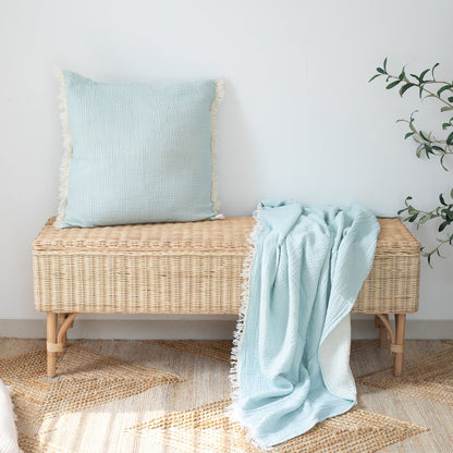Sandy Farmhouse Solid Turkish Crinkled Cotton Throw Blanket with Fringe