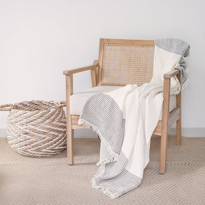 Gray/Ivory Farmhouse Striped Cotton Throw Blanket