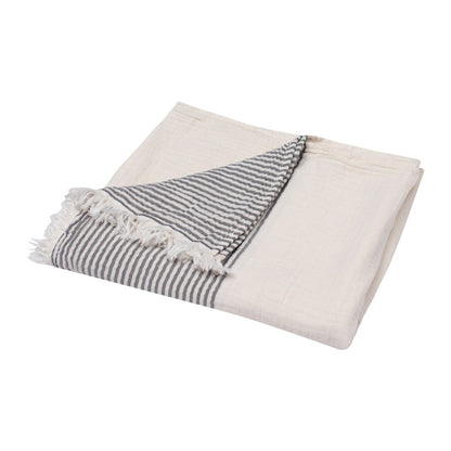 Gray/Ivory Farmhouse Striped Cotton Throw Blanket