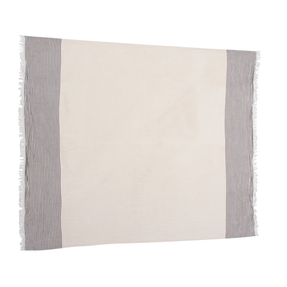 Gray/Ivory Farmhouse Striped Cotton Throw Blanket
