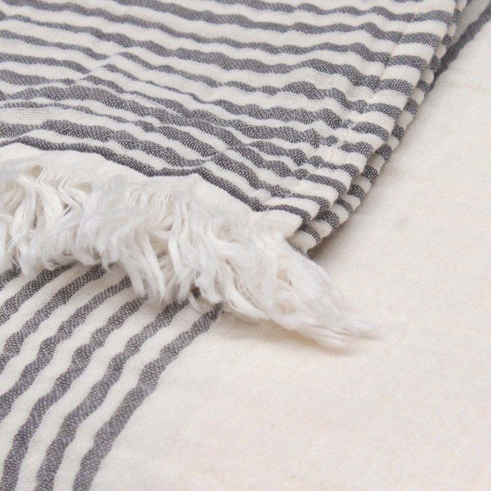 Gray/Ivory Farmhouse Striped Cotton Throw Blanket
