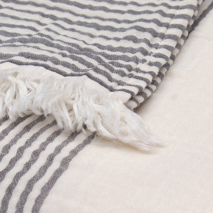 Gray/Ivory Farmhouse Striped Cotton Throw Blanket
