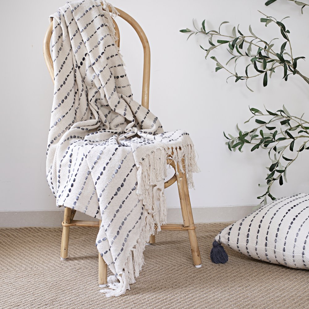 White/ Navy Striped Ombre Nautical Flatweave Throw Blanket