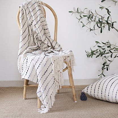 White/ Navy Striped Ombre Nautical Flatweave Throw Blanket