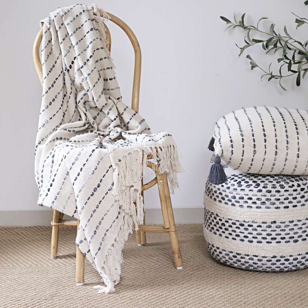 White/ Navy Striped Ombre Nautical Flatweave Throw Blanket