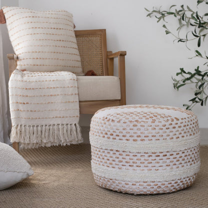White/ Abobe Striped Ombre Farmhouse Flatweave Throw Blanket