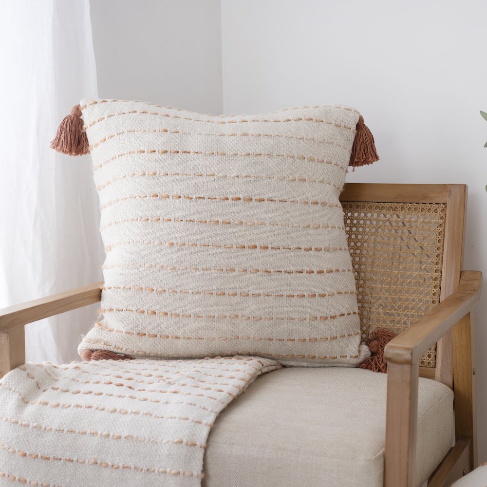 White/ Abobe Striped Ombre Farmhouse Flatweave Throw Blanket