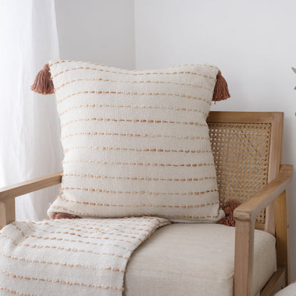 White/ Abobe Striped Ombre Farmhouse Flatweave Throw Blanket