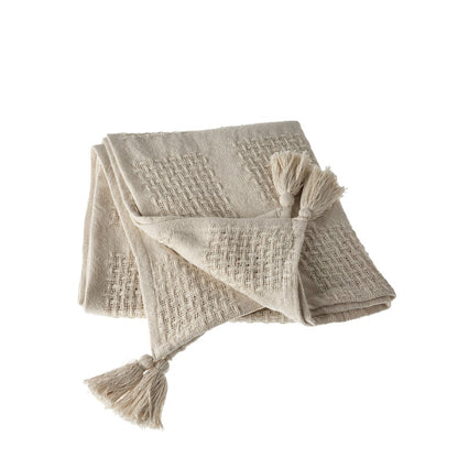 Cream Solid Hand-Woven All-Natural Cotton Throw Blanket