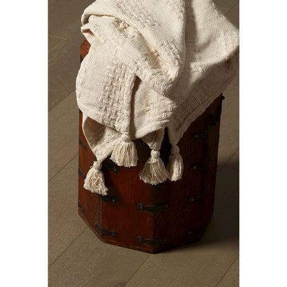 Cream Solid Hand-Woven All-Natural Cotton Throw Blanket