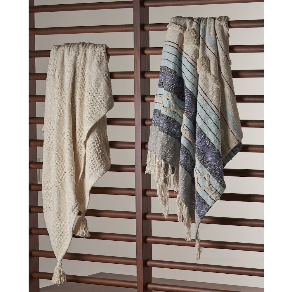 Cream Solid Hand-Woven All-Natural Cotton Throw Blanket