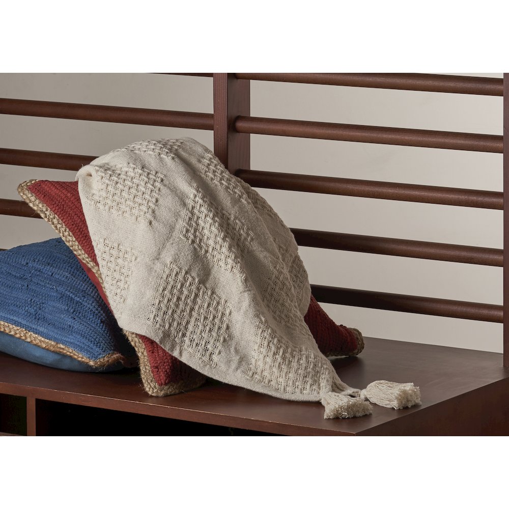 Cream Solid Hand-Woven All-Natural Cotton Throw Blanket