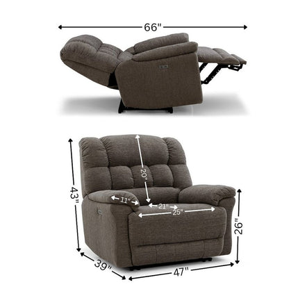 Brown Oversized Power Recliner Chair with Electric Recline, Wide Fabric Seat, USB Charging Port, Heavy-Duty Large Recliner