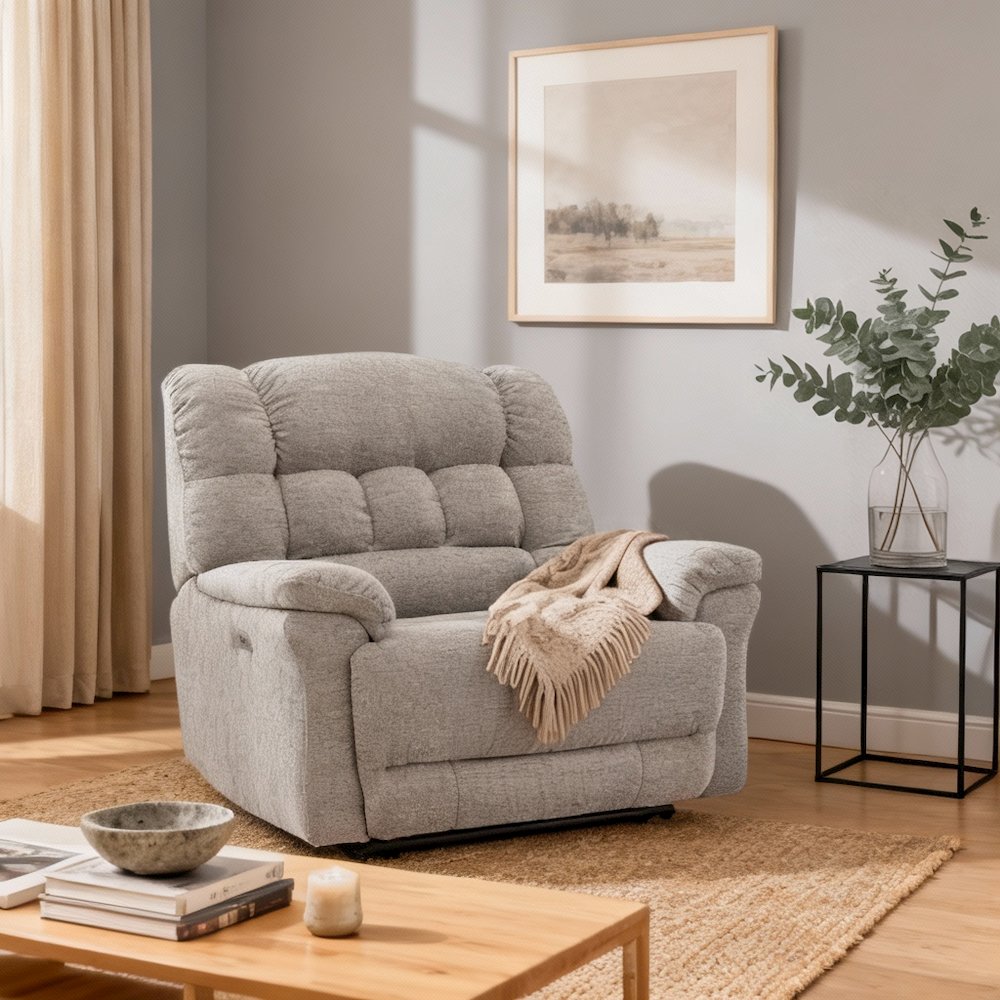 Light Gray Power Recliner Chair Oversized with Electric Recline and USB Port