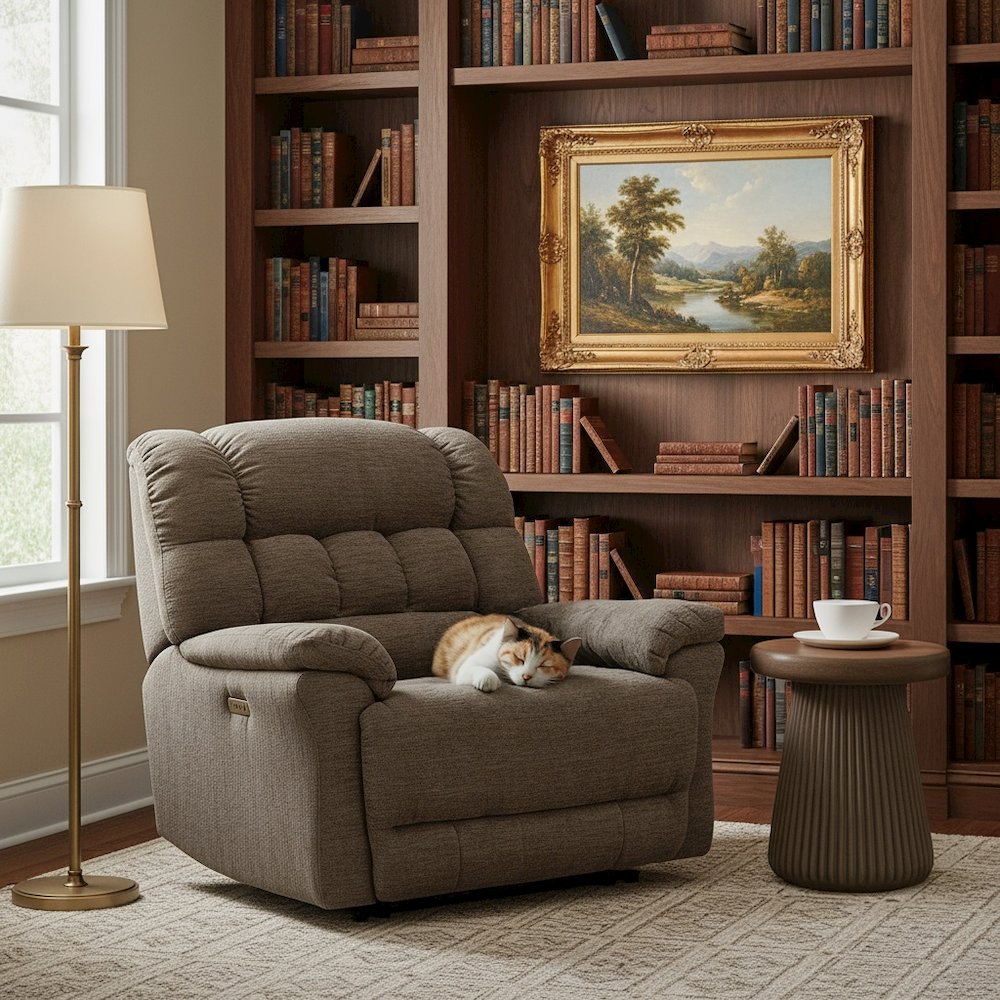 Brown Oversized Power Recliner Chair with Electric Recline, Wide Fabric Seat, USB Charging Port, Heavy-Duty Large Recliner