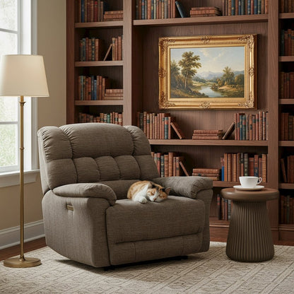 Brown Oversized Power Recliner Chair with Electric Recline, Wide Fabric Seat, USB Charging Port, Heavy-Duty Large Recliner