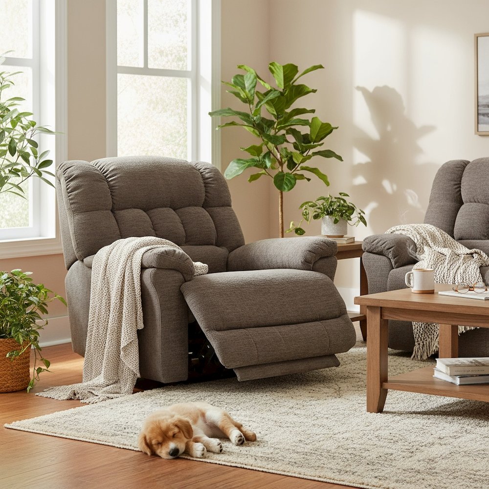 Brown Oversized Power Recliner Chair with Electric Recline, Wide Fabric Seat, USB Charging Port, Heavy-Duty Large Recliner