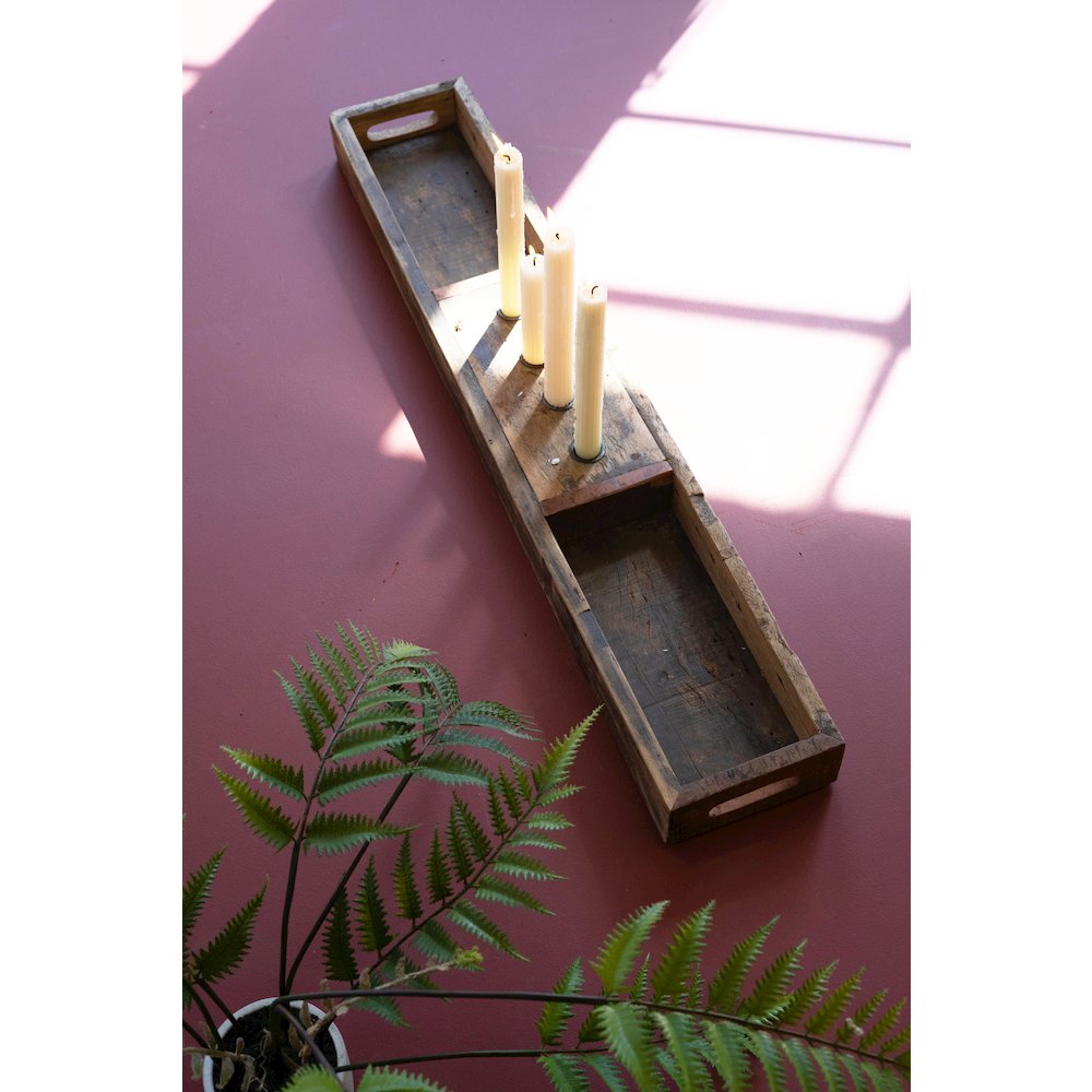 Recycled Wooden Tray With Four Candle Holders