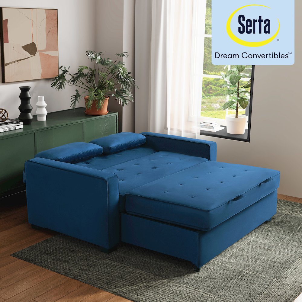 Augustine Full Convertible Loveseat Navy Blue