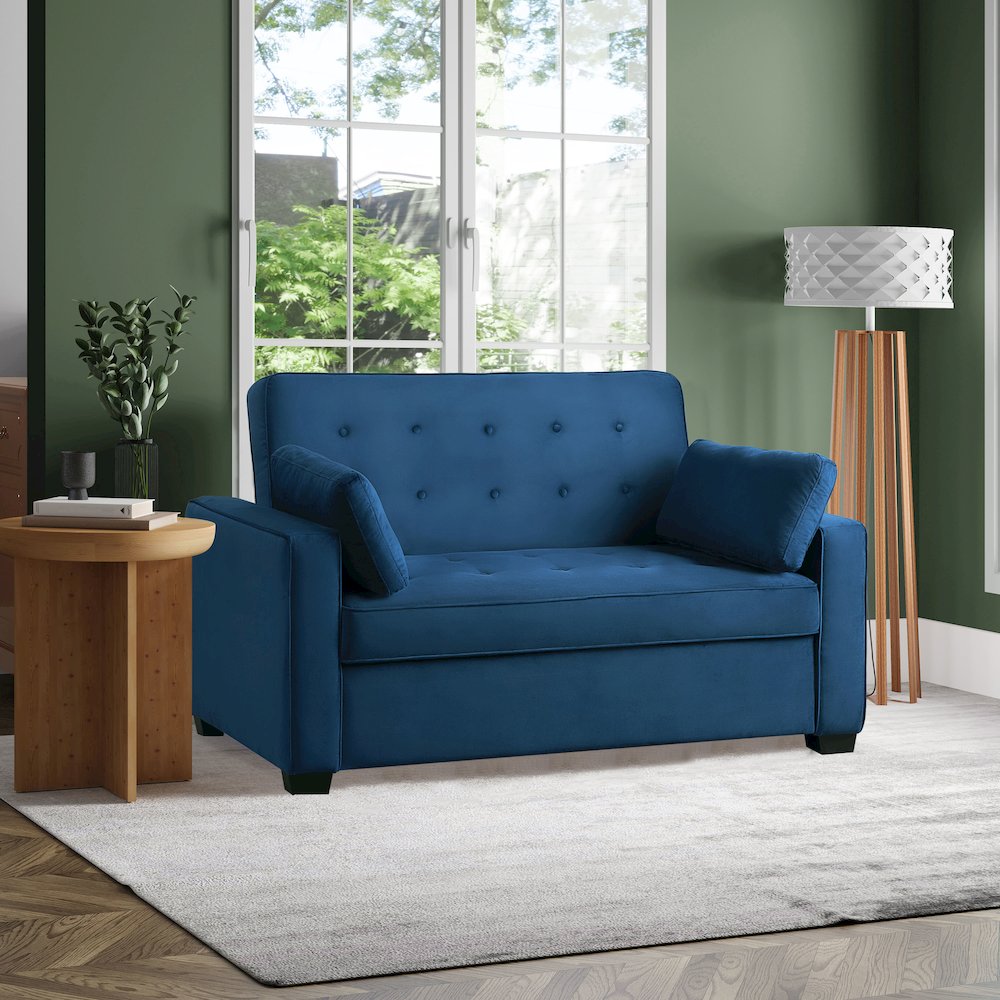 Augustine Full Convertible Loveseat Navy Blue