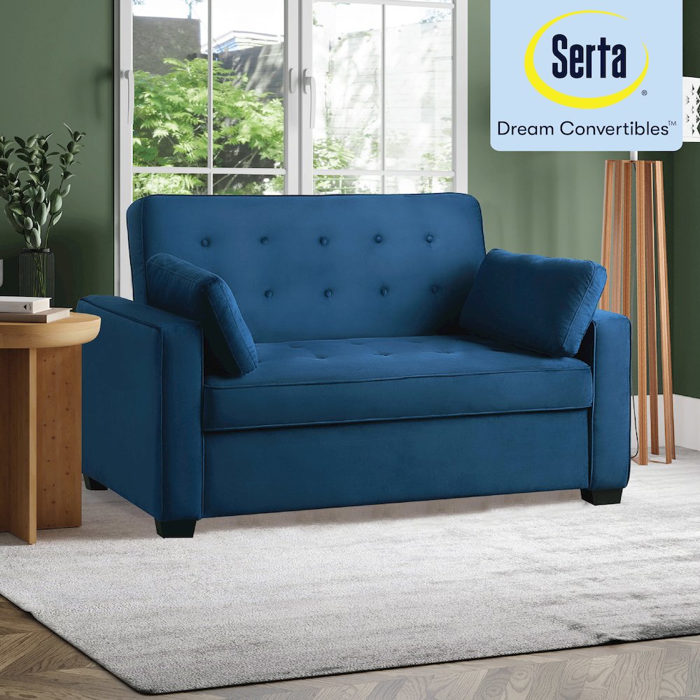 Augustine Full Convertible Loveseat Navy Blue