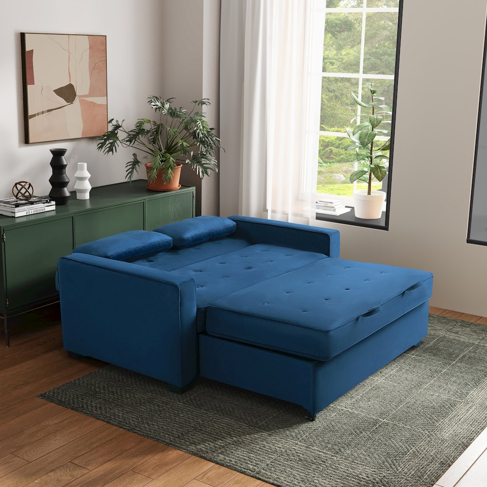 Augustine Full Convertible Loveseat Navy Blue