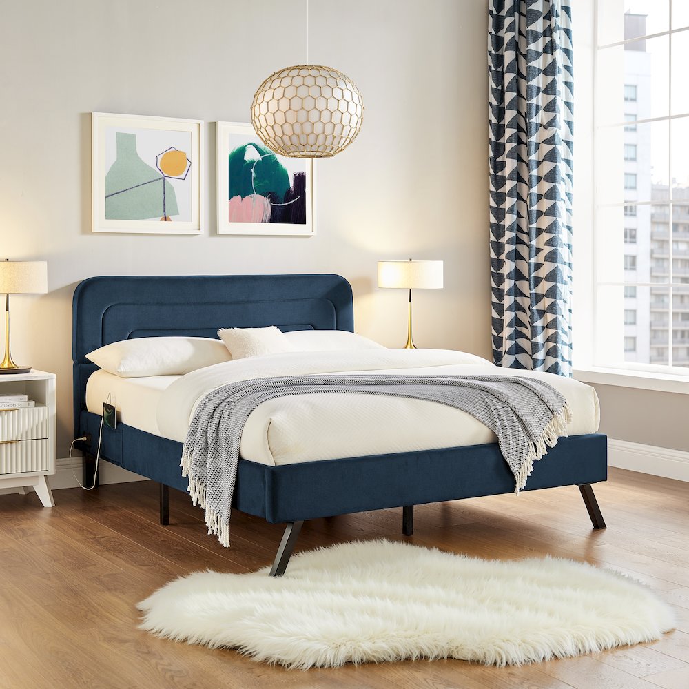 Adaline Upholstered Bed Queen Navy