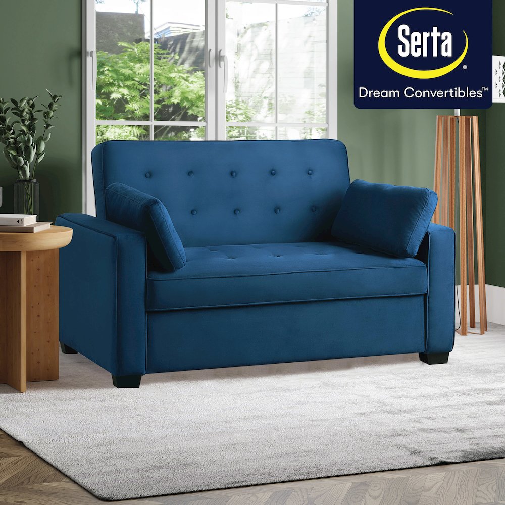 Augustine Full Convertible Loveseat Navy Blue