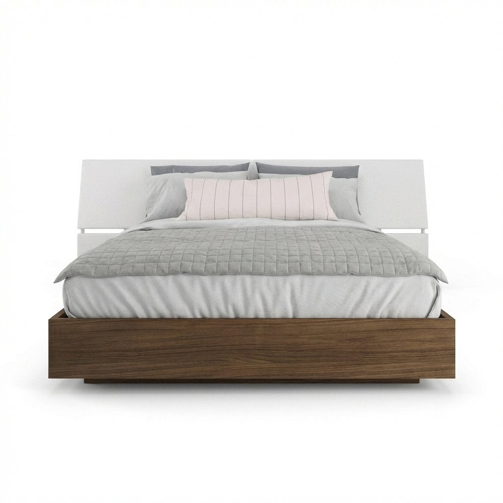 2-Piece Bedset With Bed Frame And Headboard In Queen|Walnut & White