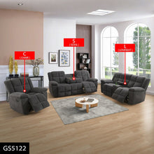 Dark Grey Stripe Fabric Living Room Intelligent Recliner 3-Piece Sofa Set