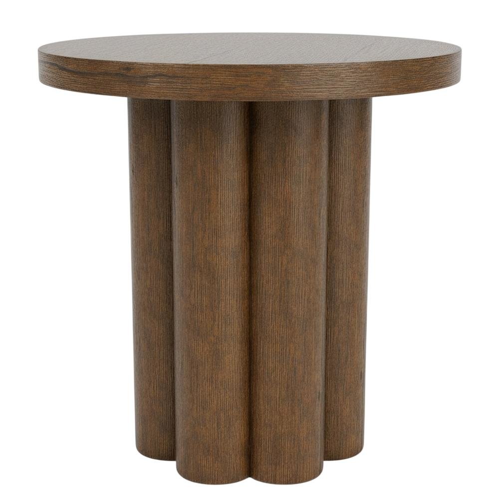 Brown Round End Table with Pedestal Base for Living Room Corners