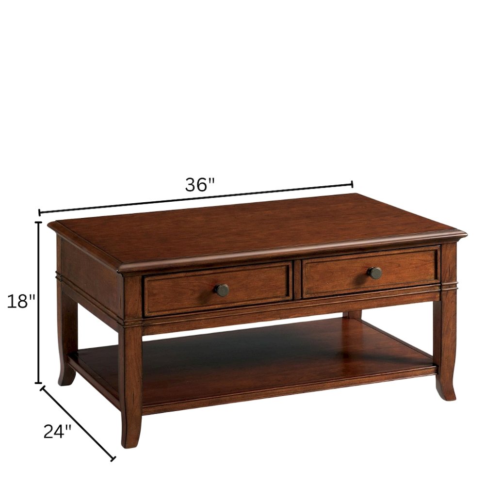 Brown Poplar Cherry Veneer Table, 2-Drawer Storage, Fixed Lower Shelf