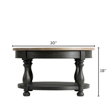 Brown Round Cocktail Table, Poplar Ash Veneer, V-Grooves Top, Lower Shelf