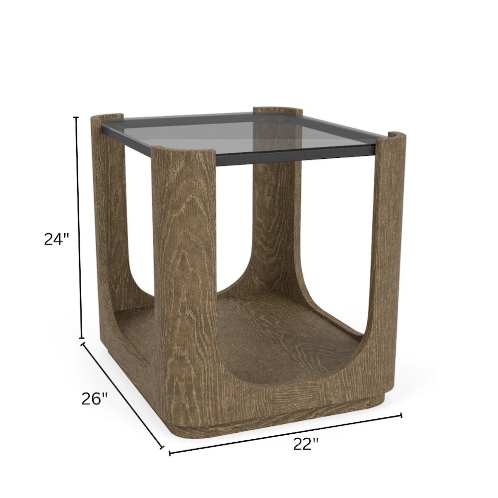 Brown End Table, Hardwoods & Oak Veneers, Unique Curved Opening Storage