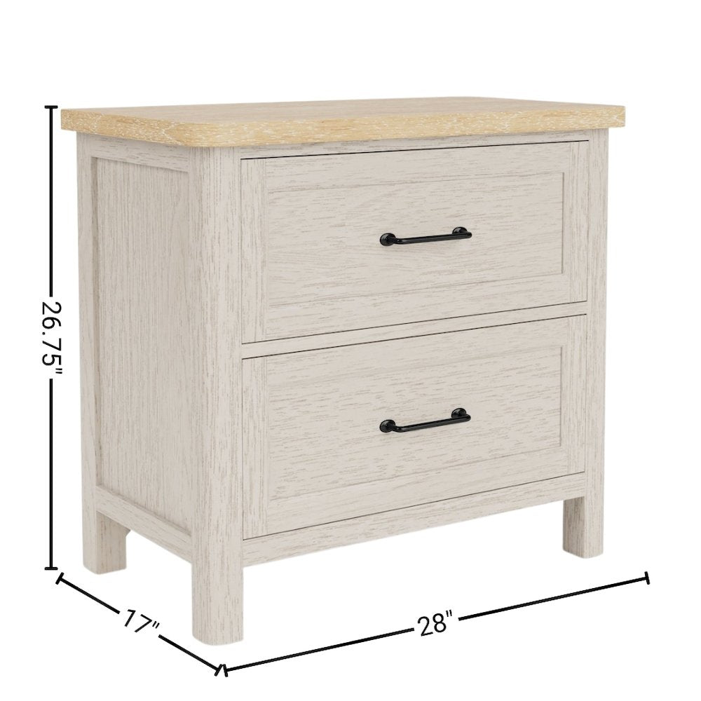 Wood Nightstand with 2 Drawers – Beige End Table Bedroom Accent Storage