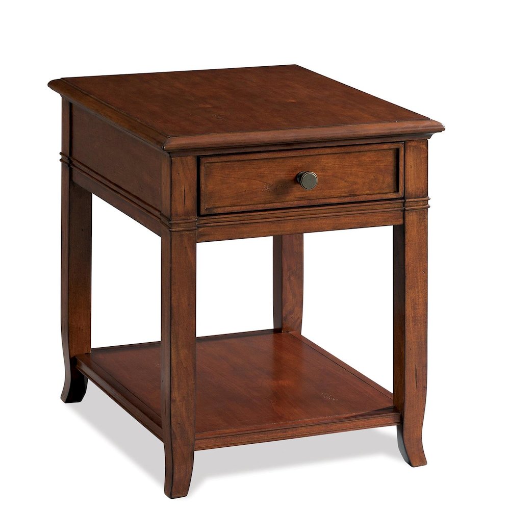 Brown End Table, Poplar Cherry Veneer, Dovetail Drawer, Fixed Lower Shelf