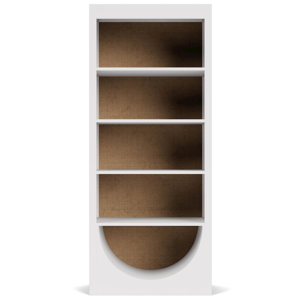 White Bookcase, Pine Veneers, Rattan Back, 4 Adjustable Shelves, Tip Restraint