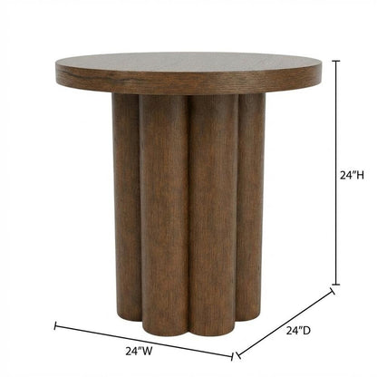 Brown Round End Table with Pedestal Base for Living Room Corners