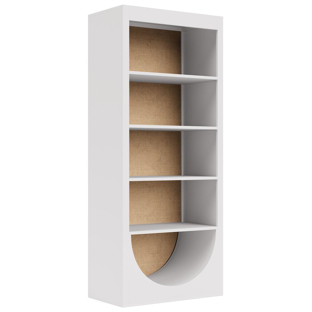 White Bookcase, Pine Veneers, Rattan Back, 4 Adjustable Shelves, Tip Restraint