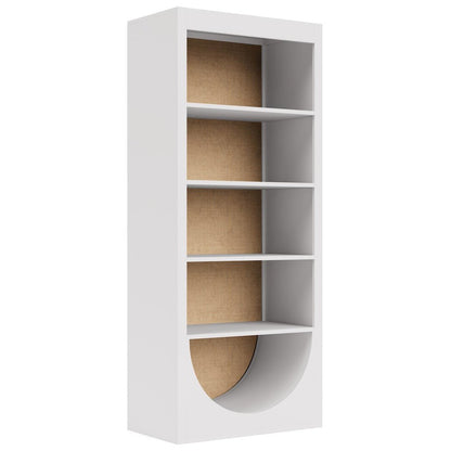 White Bookcase, Pine Veneers, Rattan Back, 4 Adjustable Shelves, Tip Restraint